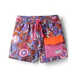 Pine Kids Marvel 100% Cotton Oversized Drop Shoulder Half Sleeve Crop T-Shirt & Shorts With Avengers Graphics - Multicolor