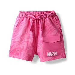 Pine Kids Marvel Single Jersey Knit Half Drop Shoulder Sleeves Oversized Crop T-Shirt & Shorts Set with Avengers Graphics & Reversible Sequin - Pink