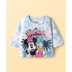 Pine Kids Disney 100% Cotton Oversize Drop Shoulder Half Sleeve Crop Top & Skirt With Disney Princess Graphics - Blue