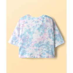 Pine Kids Disney 100% Cotton Oversize Drop Shoulder Half Sleeve Crop Top & Skirt With Disney Princess Graphics - Blue