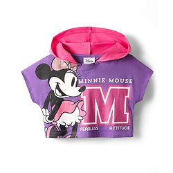 Pine Kids Disney 100% Cotton Oversize Drop Shoulder Half Sleeve Hooded T-Shirt & Shorts With Mickey Mouse Graphics - Multicolor