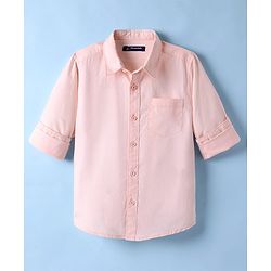 Pine Kids Full Sleeves Cotton Woven Solid Color Shirt - Pink