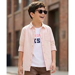 Pine Kids 100% Cotton Full Sleeves Solid Coloured Shirt With Inner T-Shirt - Peach