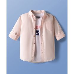 Pine Kids 100% Cotton Full Sleeves Solid Coloured Shirt With Inner T-Shirt - Peach