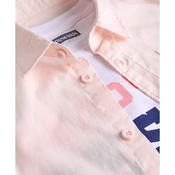 Pine Kids 100% Cotton Full Sleeves Solid Coloured Shirt With Inner T-Shirt - Peach