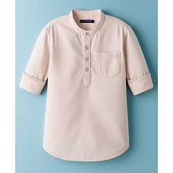 Pine Kids Cotton Woven Full Sleeves Solid Kurta Styled Shirt - Peach