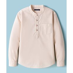 Pine Kids Cotton Woven Full Sleeves Solid Kurta Styled Shirt - Peach