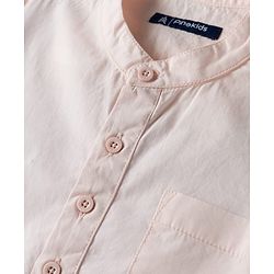 Pine Kids Cotton Woven Full Sleeves Solid Kurta Styled Shirt - Peach