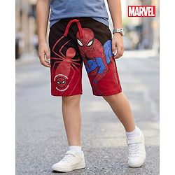 Pine Kids Marvel 100% Cotton Above Knee Length Shorts With Spiderman Graphics - Red