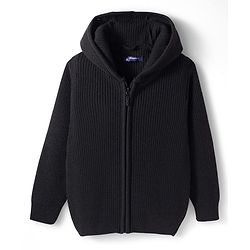 Pine Kids Knit Full Sleeves Solid Color Hooded Front Open Sweater - Black