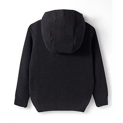 Pine Kids Knit Full Sleeves Solid Color Hooded Front Open Sweater - Black