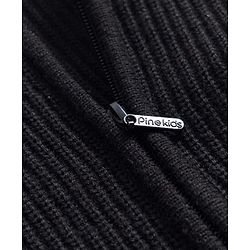 Pine Kids Knit Full Sleeves Solid Color Hooded Front Open Sweater - Black