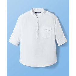 Pine Kids Cotton Woven Full Sleeves Solid Colour Kurta Style Shirt - White