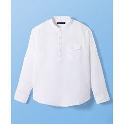 Pine Kids Cotton Woven Full Sleeves Solid Colour Kurta Style Shirt - White