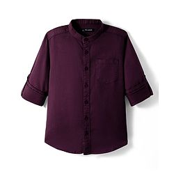 Pine Kids Cotton Woven Full Sleeves Mandarin Collar Solid Shirt - Wine