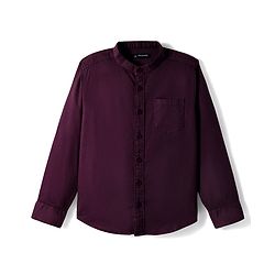 Pine Kids Cotton Woven Full Sleeves Mandarin Collar Solid Shirt - Wine