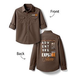 Pine Kids Cotton Woven Full Sleeves Shirt with Front Pocket & Text Print - Brown