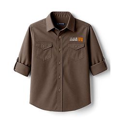 Pine Kids Cotton Woven Full Sleeves Shirt with Front Pocket & Text Print - Brown