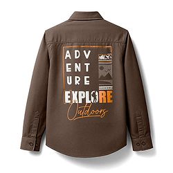 Pine Kids Cotton Woven Full Sleeves Shirt with Front Pocket & Text Print - Brown