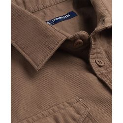 Pine Kids Cotton Woven Full Sleeves Shirt with Front Pocket & Text Print - Brown