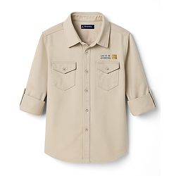 Pine Kids Cotton Woven Full Sleeves Shirt with Front Pocket & Text Print - Brown