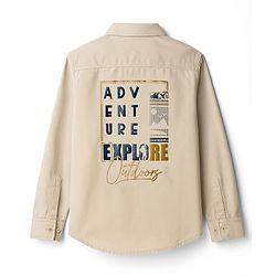 Pine Kids Cotton Woven Full Sleeves Shirt with Front Pocket & Text Print - Brown