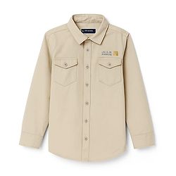 Pine Kids Cotton Woven Full Sleeves Shirt with Front Pocket & Text Print - Brown