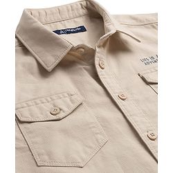 Pine Kids Cotton Woven Full Sleeves Shirt with Front Pocket & Text Print - Brown