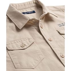 Pine Kids Cotton Woven Full Sleeves Shirt with Front Pocket & Text Print - Brown