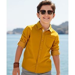 Pine Kids Cotton Woven Full Sleeves Solid Shirt - Dark Yellow