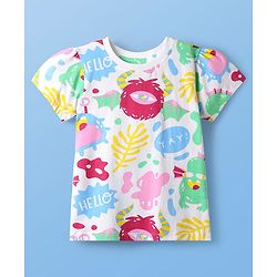 Pine Kids Single Jersey Knit Half Sleeves Co-ords Night Suit with Sea Life Print - White