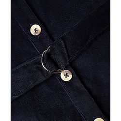 Pine Kids Corduroy Woven Full Sleeves Solid Color Shirt Dress with Belt - Navy Blue