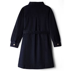 Pine Kids Corduroy Woven Full Sleeves Solid Color Shirt Dress with Belt - Navy Blue