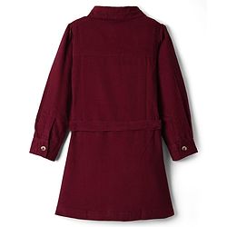 Pine Kids Corduroy Woven Full Sleeves Solid Color Shirt Dress with Belt - Maroon