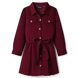 Pine Kids Corduroy Woven Full Sleeves Solid Color Shirt Dress with Belt - Maroon