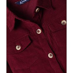 Pine Kids Corduroy Woven Full Sleeves Solid Color Shirt Dress with Belt - Maroon