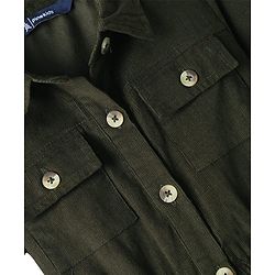 Pine Kids Corduroy Woven Half Sleeves Solid Color Shirt Dress - Olive Green