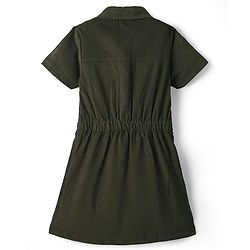Pine Kids Corduroy Woven Half Sleeves Solid Color Shirt Dress - Olive Green