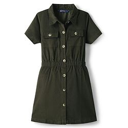 Pine Kids Corduroy Woven Half Sleeves Solid Color Shirt Dress - Olive Green