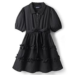 Pine Kids Woven Half Sleeves Frock & Belt With Frills - Black