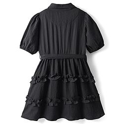 Pine Kids Woven Half Sleeves Frock & Belt With Frills - Black