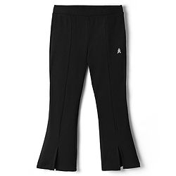 Pine Kids Cotton Knit Full Length Flared Leggings With Logo Print - Black
