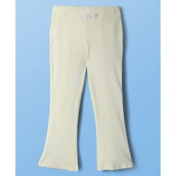 Pine Kids Cotton Knit Full Length Flared Leggings With Logo Print - Beige