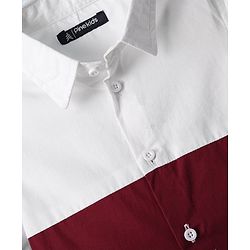 Pine Kids Cotton Woven Full Sleeves Color Block Shirt - White & Red