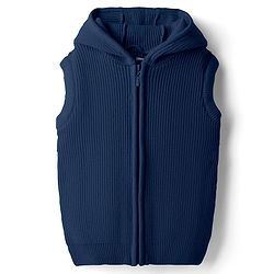 Pine Kids Knit Sleeveless Solid Coloured Front Open Hooded Sweater - Navy Blue