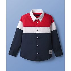 Pine Kids Cotton Woven Full Sleeves Color Block Shirt - Navy Blue & Red