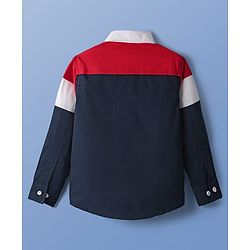 Pine Kids Cotton Woven Full Sleeves Color Block Shirt - Navy Blue & Red
