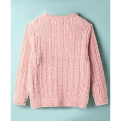 Pine Kids Knit Full Sleeves Pullover Sweater with Cable Knit Design - Pink