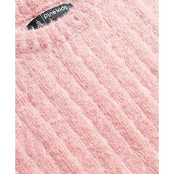 Pine Kids Knit Full Sleeves Pullover Sweater with Cable Knit Design - Pink