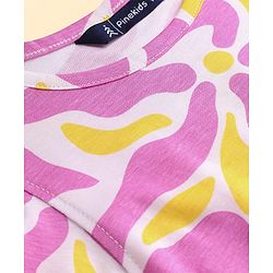 Pine Kids Cotton Knit Half Sleeves Fit & Flare Frock with Abstract Print - Pink